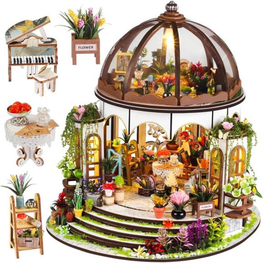 DIY Miniature Book Nook Kit Wooden Dollhouse with LED Light Bookshelf Decor Gift